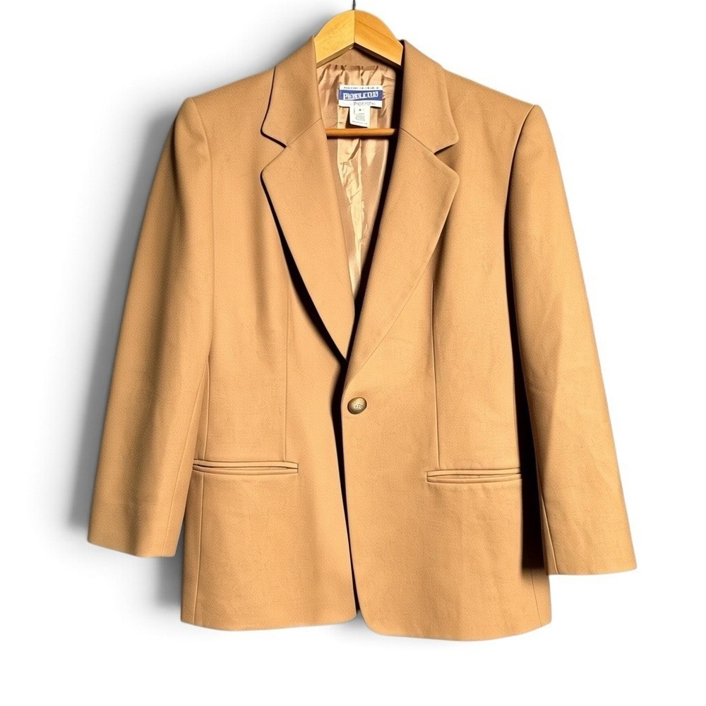 Pendleton 100% Virgin Wool Blazer Womens 4P Camel Brown One Button Jacket USA